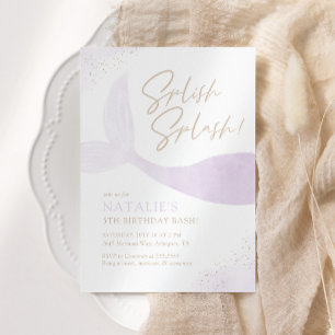 Purple Mermaid Girl Birthday Party Invitation