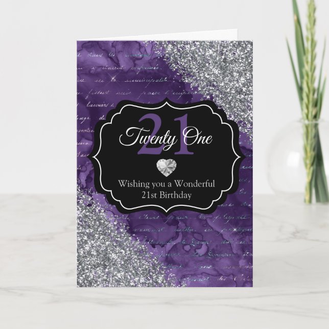 Purple Mermaid Handwriting Letters Silver Glitter Card (Front)