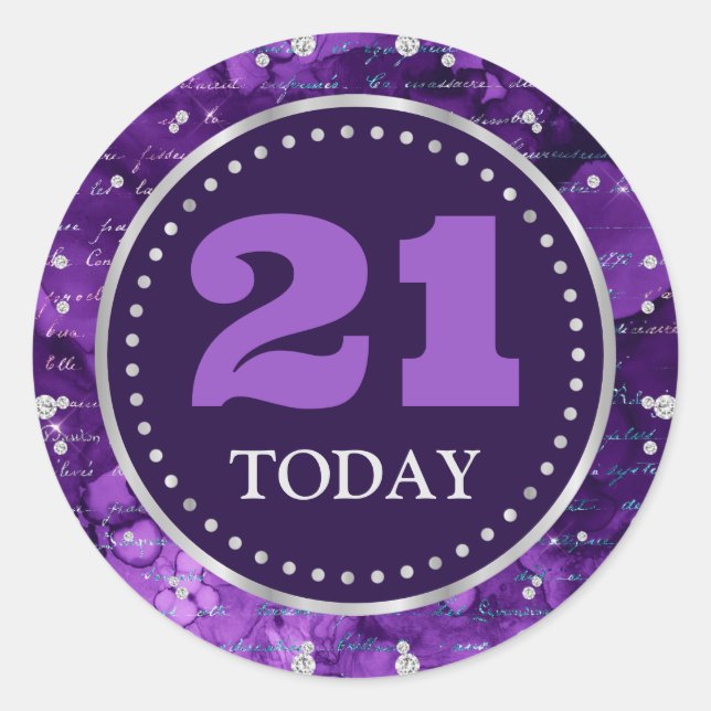 Purple Mermaid Letters Pattern & Glitter Birthday Classic Round Sticker (Front)