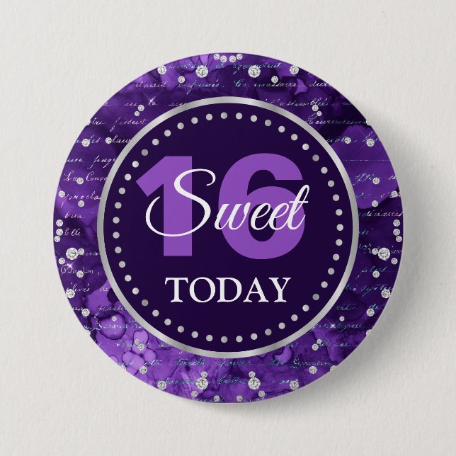 Purple Mermaid Letters Pattern & Glitter Sweet 16 7.5 Cm Round Badge (Front)