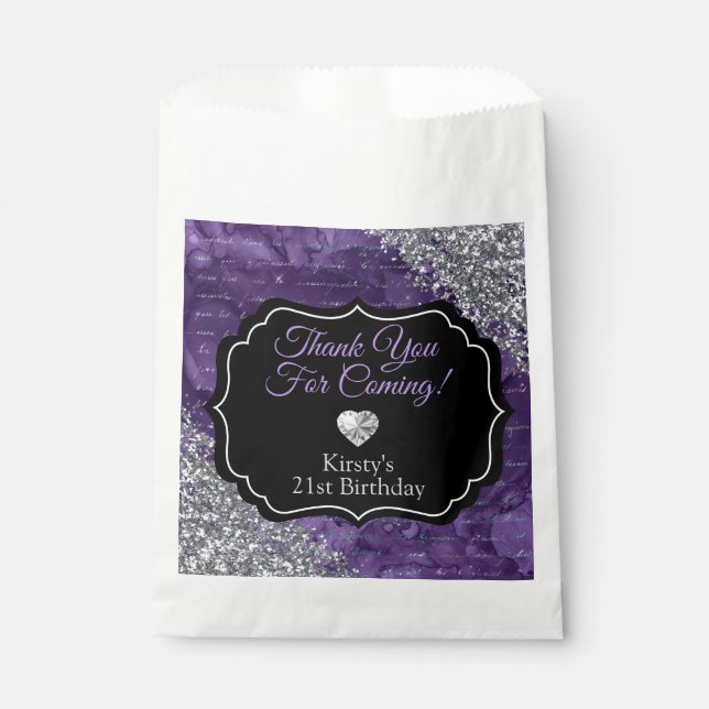 Purple Mermaid Letters Silver Glitter Thank You Favour Bag (Front)