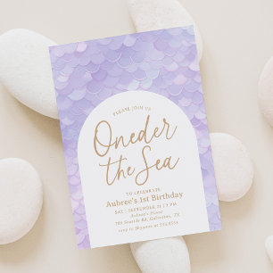 Purple Mermaid Oneder the Sea 1st Birthday Party Invitation