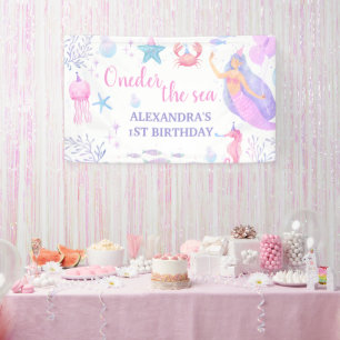 Purple Mermaid Oneder The Sea Girl 1st Birthday Banner