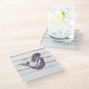 Purple Mermaid Painting Beach Glass Coaster