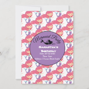 Purple Mermaid Party Pink Invitation