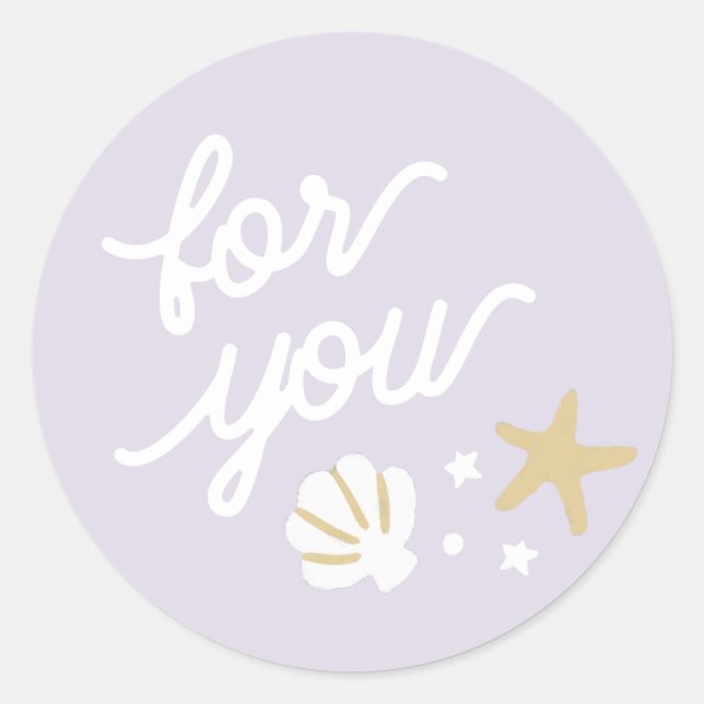 Purple Mermaid Party Seashells Personalised Favour Classic Round Sticker (Front)