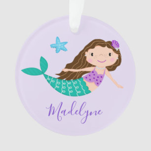 Purple Mermaid Personalised Script Name Ornament