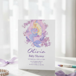 Purple Mermaid Princess Baby Shower Invitation