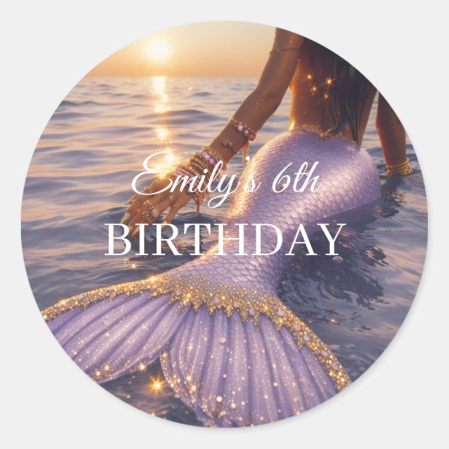 purple mermaid round stickers || customisable  (Front)