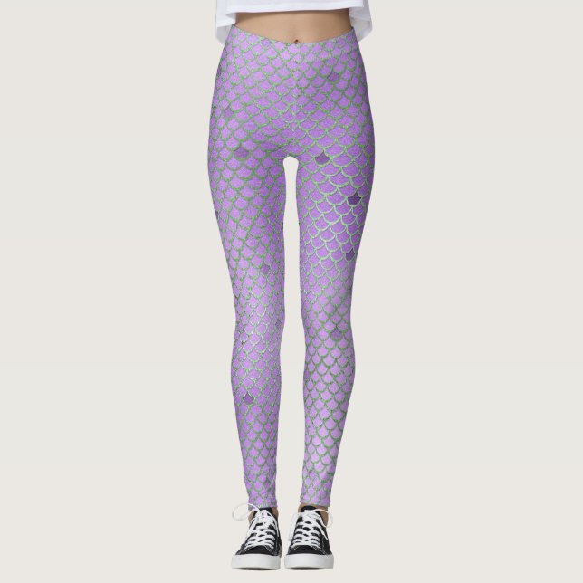 Purple Mermaid Scale Pattern Leggings (Front)