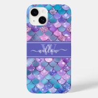 Purple Mermaid Scales Pattern Name Monogram