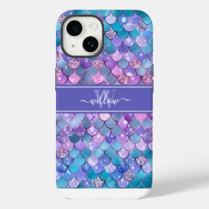 Purple Mermaid Scales Pattern Name Monogram iPhone 14 Case