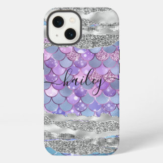 purple mermaid skin with silver glitter iPhone 13 case