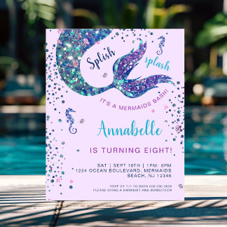 Purple Mermaid Tail Birthday Budget Invitation