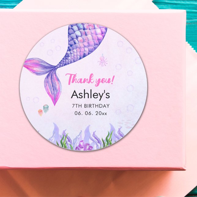 Purple Mermaid Tail, Girl's Birthday Classic Round Sticker (Creator Uploaded)