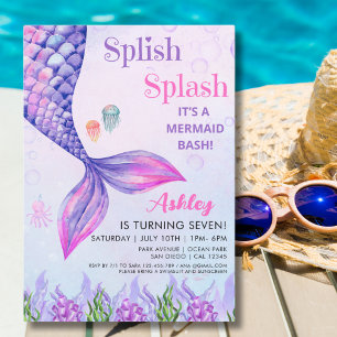 Purple Mermaid Tail, Girl's Birthday Party Invitation