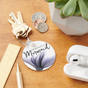 Purple Mermaid Tail   I'm Really a Mermaid Saying Key Ring