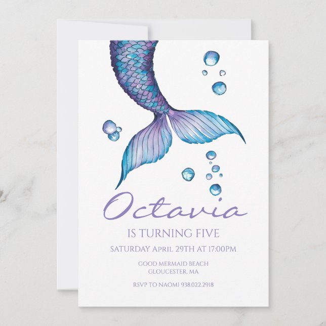 Purple Mermaid Tail Under the Sea Birthday Invitation (Front)