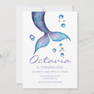 Purple Mermaid Tail Under the Sea Birthday Invitation