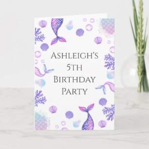 Purple Mermaid Themed Birthday Invitation