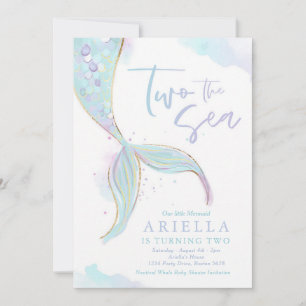 Purple Mermaid Two The Sea 2nd Birthday Invitation