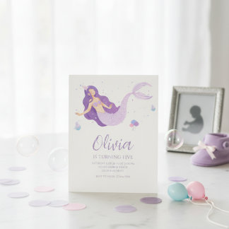 Purple Mermaid Under The Sea Baby Shower  Invitation