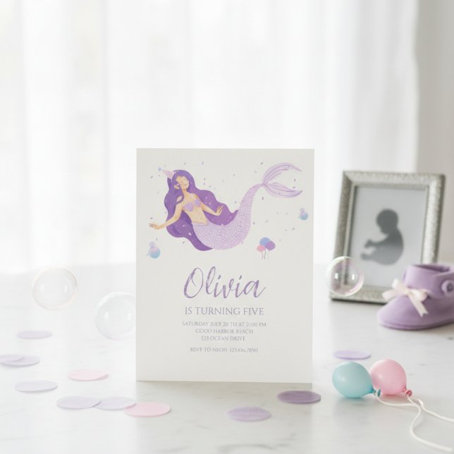 Purple Mermaid Under The Sea Baby Shower  Invitation (Creator Uploaded)