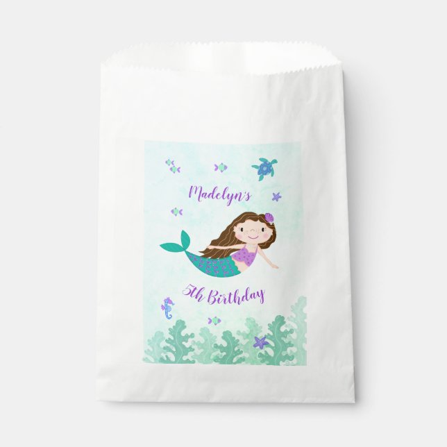Purple Mermaid Under The Sea Birthday Favour Bag (Front)