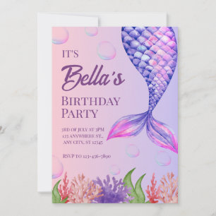 Purple Mermaid Under the Sea Birthday Invitation