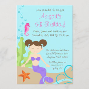 Purple Mermaid Under The Sea Birthday Party Invitation