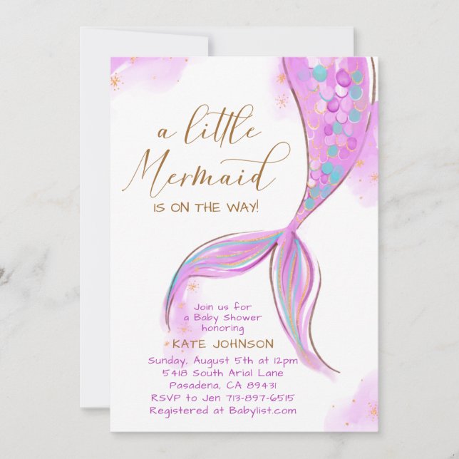 Purple Mermaid Under The Sea Ocean Baby Shower Invitation (Front)