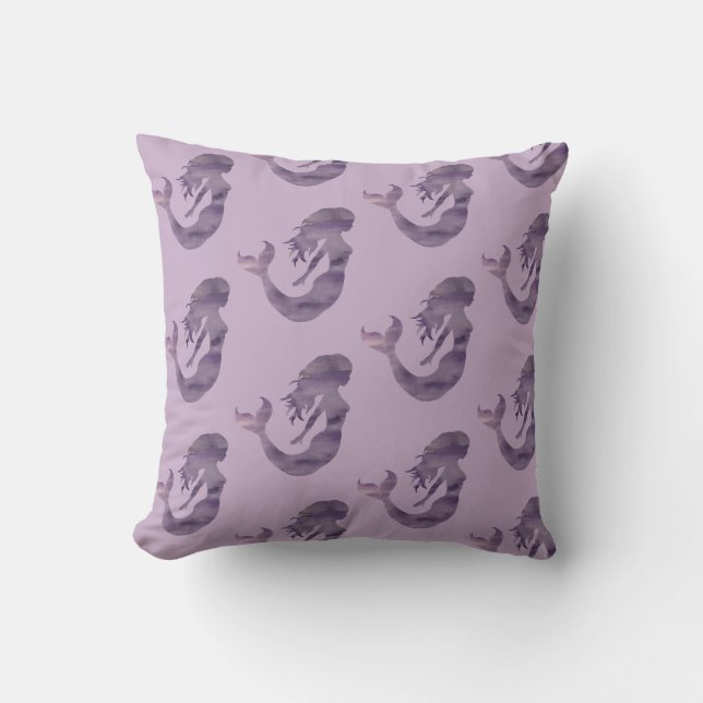 Purple Mermaid Watercolor - Beach Life - Pillow (Front)