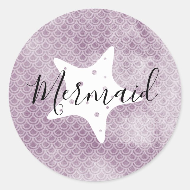 Purple Mermaid with Starfish Birthday Stickers (Front)