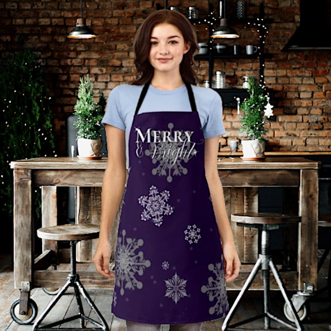Purple Merry and Bright Snowflakes Christmas Apron (Purple Merry and Bright Snowflakes Christmas Apron)