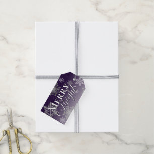 Purple Merry and Bright Snowflakes Christmas Gift Tags