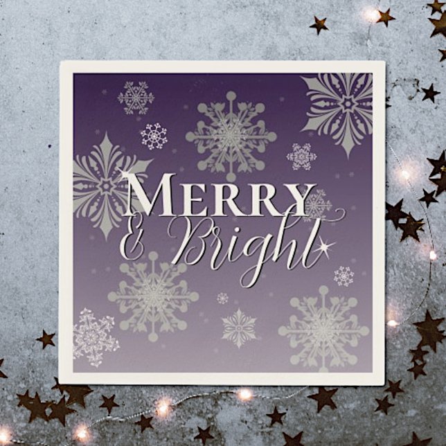 Purple Merry and Bright Snowflakes Christmas Napkin (Purple Merry and Bright Snowflakes Christmas Napkins)