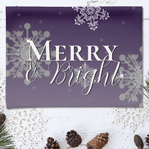 Purple Merry and Bright Snowflakes Christmas Tea Towel