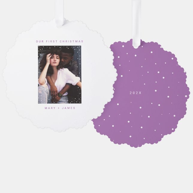 Purple Merry and Married Photo Holiday Tree Decoration Card (Front/Back)
