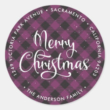 Purple Merry Christmas Return Address Labels