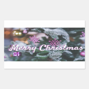Purple Merry Christmas Snowflakes Stickers