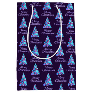 Purple Merry Christmas Tree Modern Medium Gift Bag