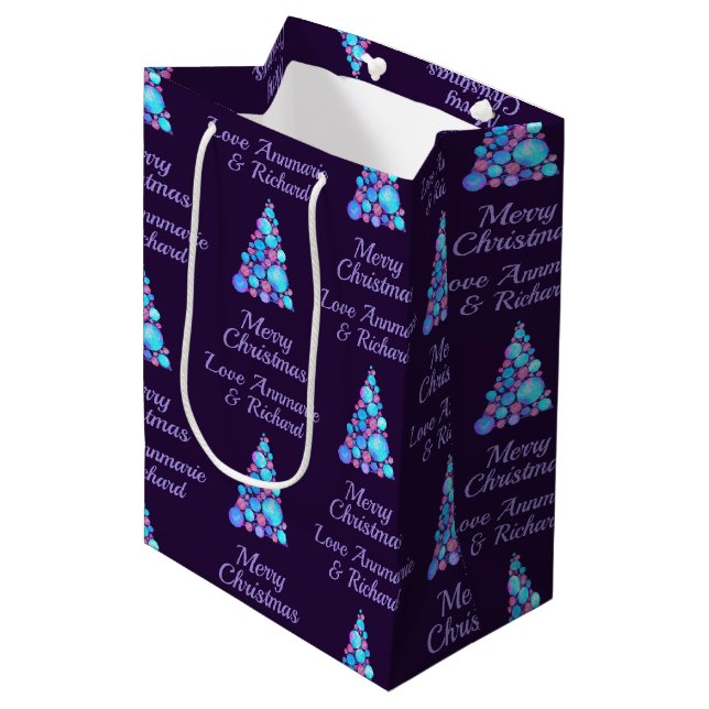 Purple Merry Christmas Tree with Name Medium Gift Bag (Front Angled)