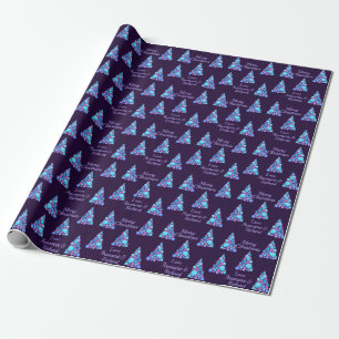 Purple Merry Christmas Tree with Name  Wrapping Paper