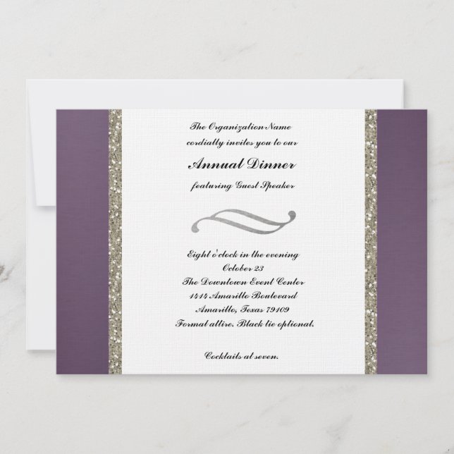 Purple Metallic and Silver Dinner Invitation (Front)