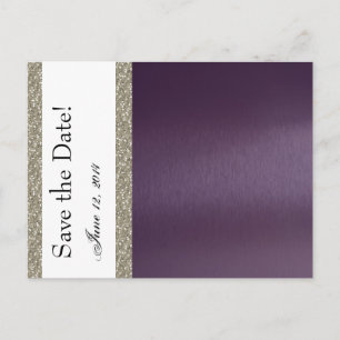 Purple Metallic and Silver Save the Date Announcement Postcard