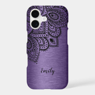 Purple Metallic Background Black Mandala