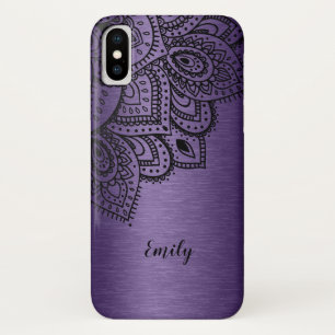 Purple Metallic Background Black Mandala iPhone X Case