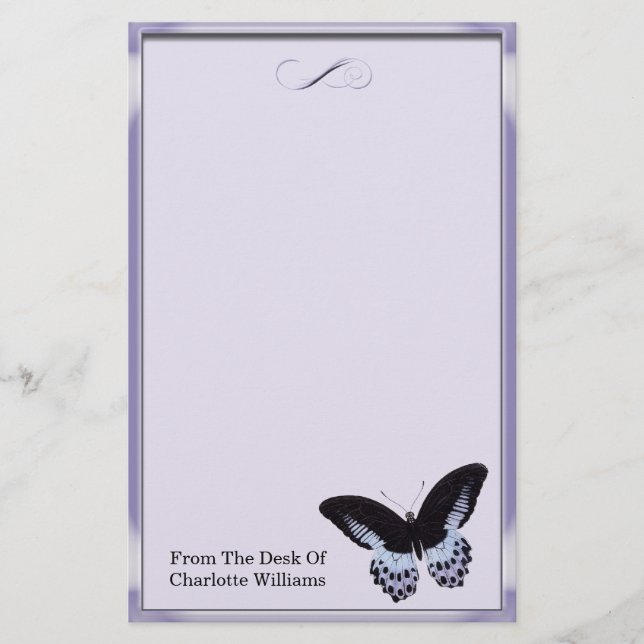 Purple Metallic Butterfly Stationery (Front)