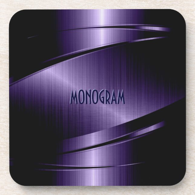 Purple Metallic Design Stainless Steel Look Coaster (Front)