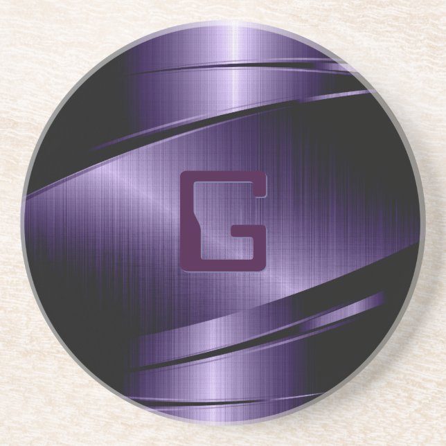 Purple Metallic Design Stainless Steel Look Coaster (Front)